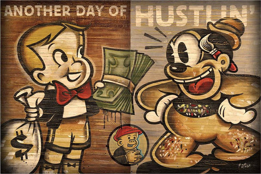 Another Day of Hustlin' painting by Robert Tatum, 2015. Featuring Richie Rich, Bosco and Sluggo. 